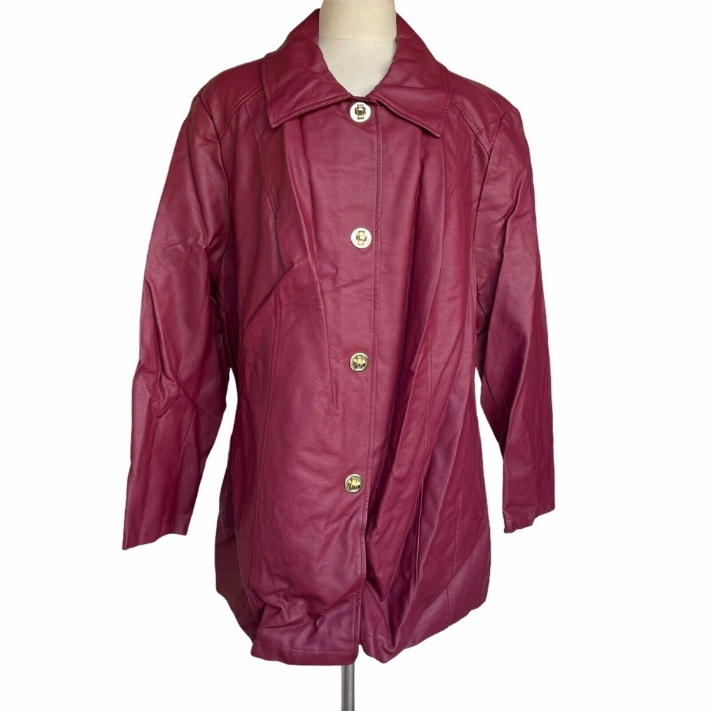 DENNIS BASSO Faux Leather Jacket Women’s Plus 2X Dark Berry Turn Key